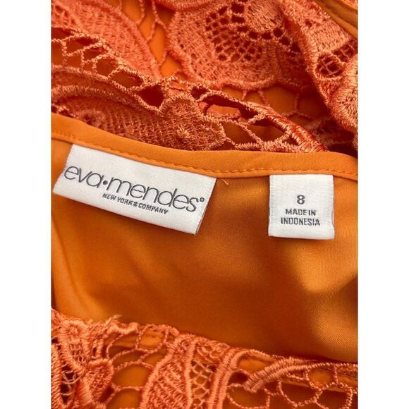 Eva Mendes Sleeveless Orange Lace Dress Size 8 - Picture 8 of 10